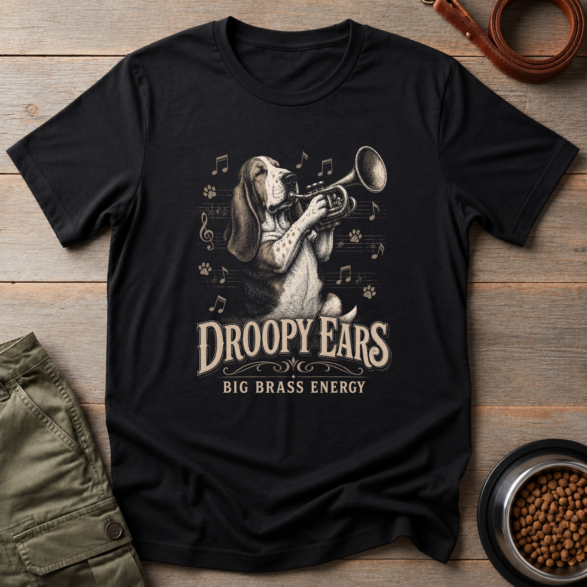 Basset Hound Droopy Ears Big Brass Energy Tee