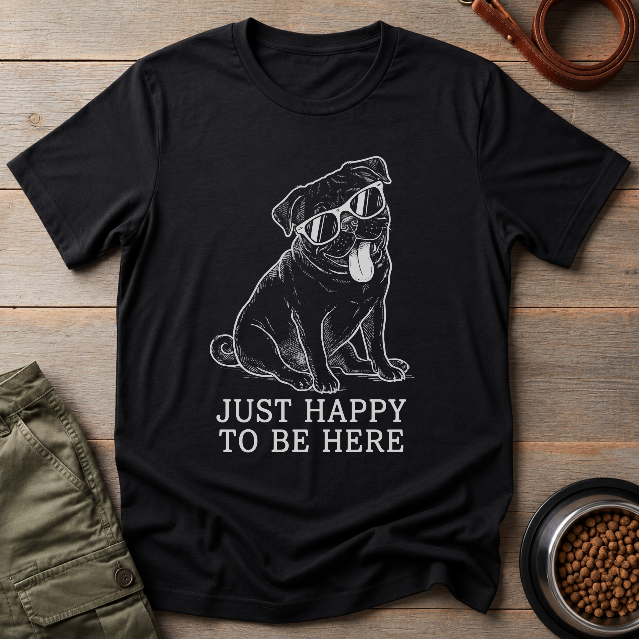 Pug Just Happy To Be Here Tee