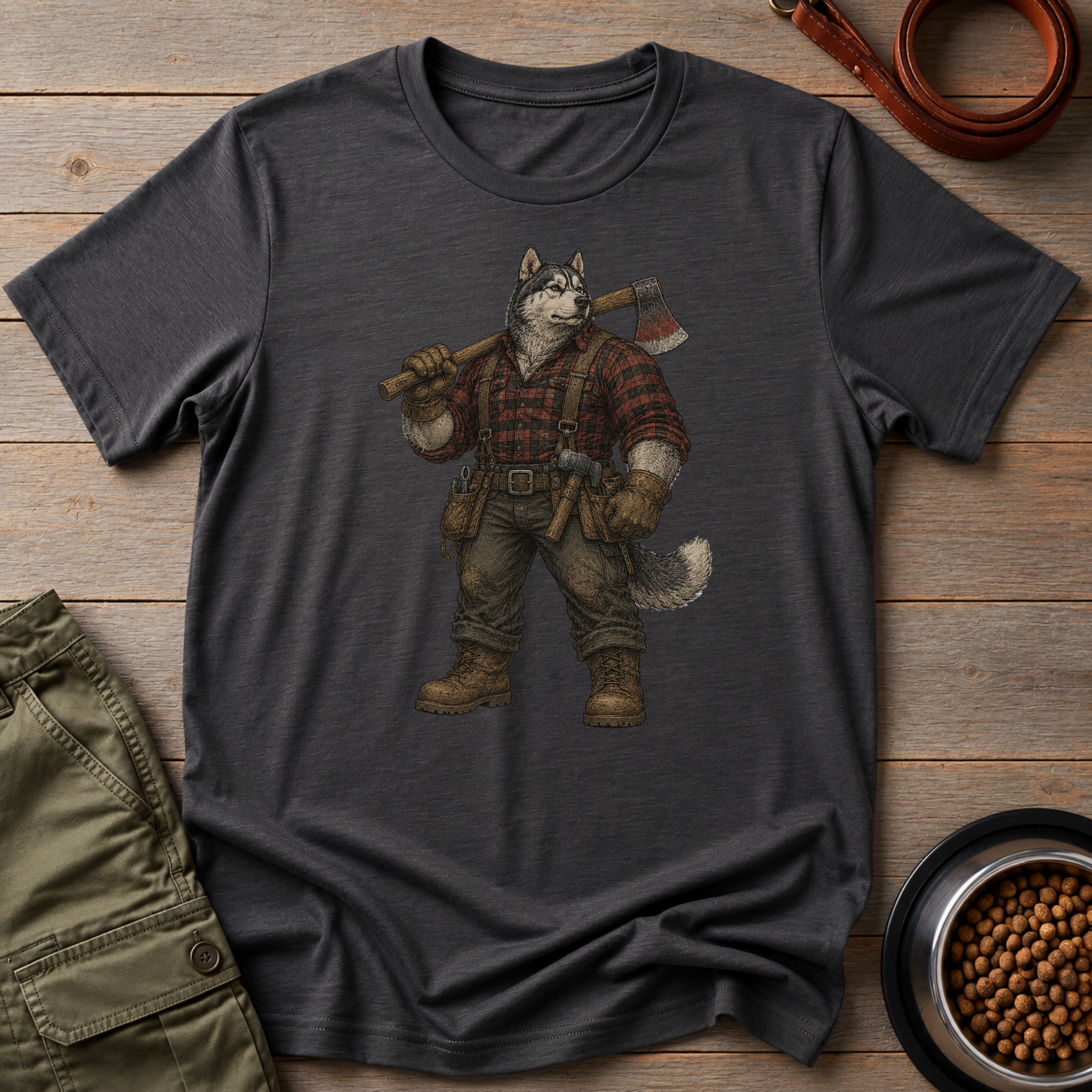 Husky Dressed As A Worker Tee