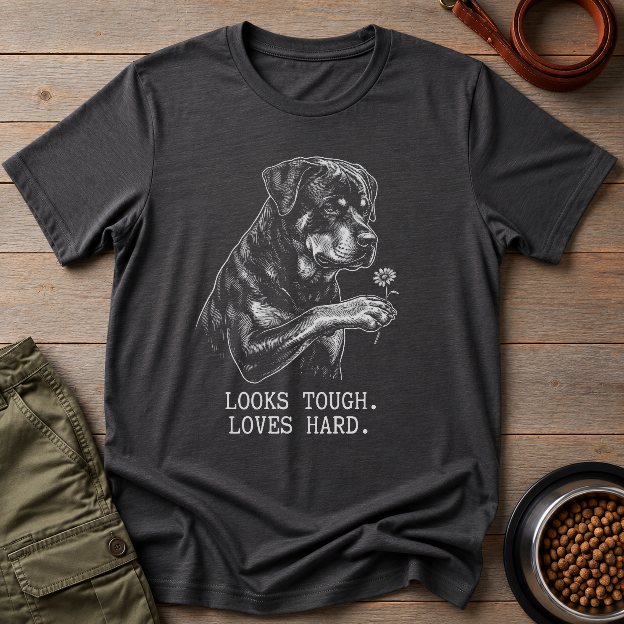 Rottweiler Looks Tough Loves Hard Tee
