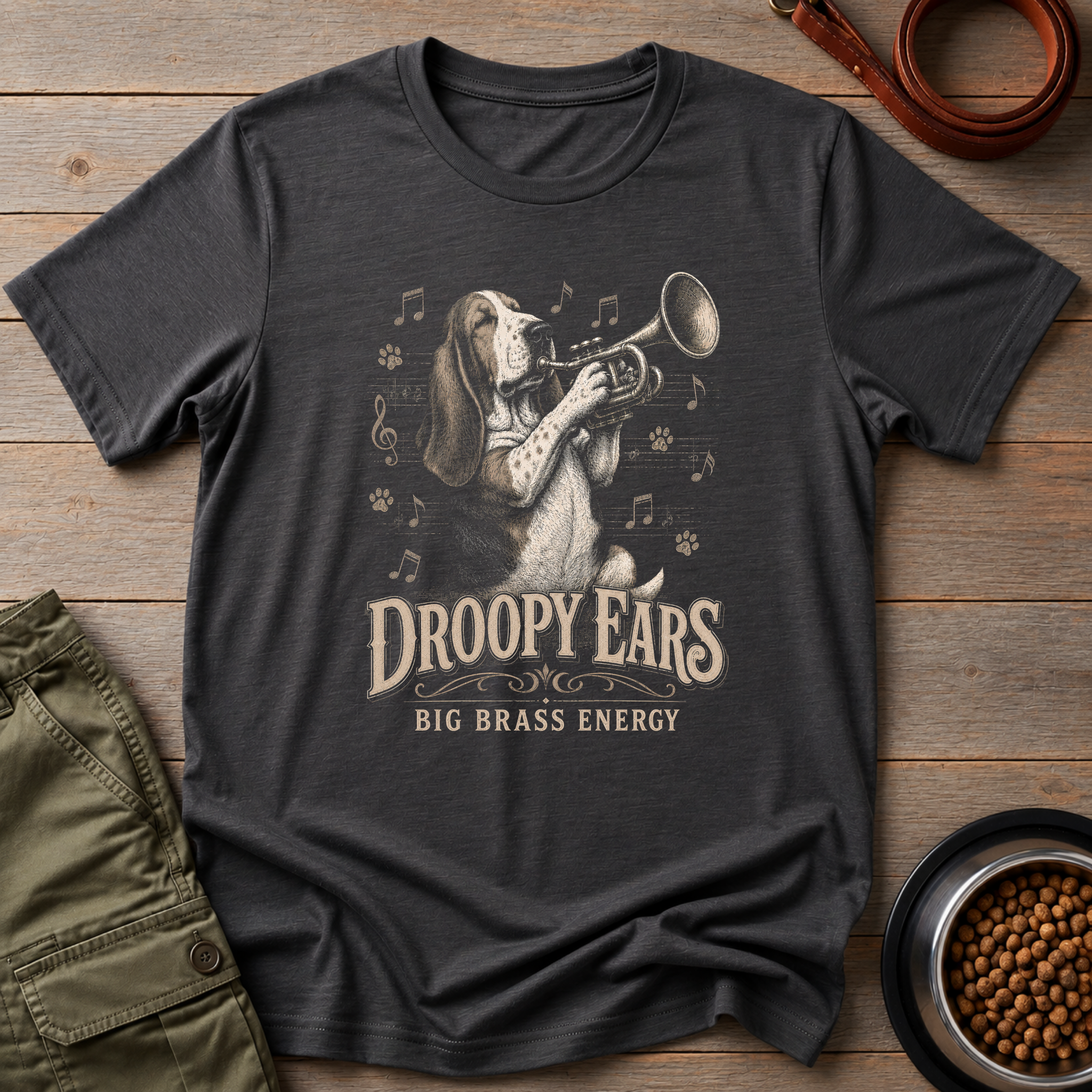 Basset Hound Droopy Ears Big Brass Energy Tee