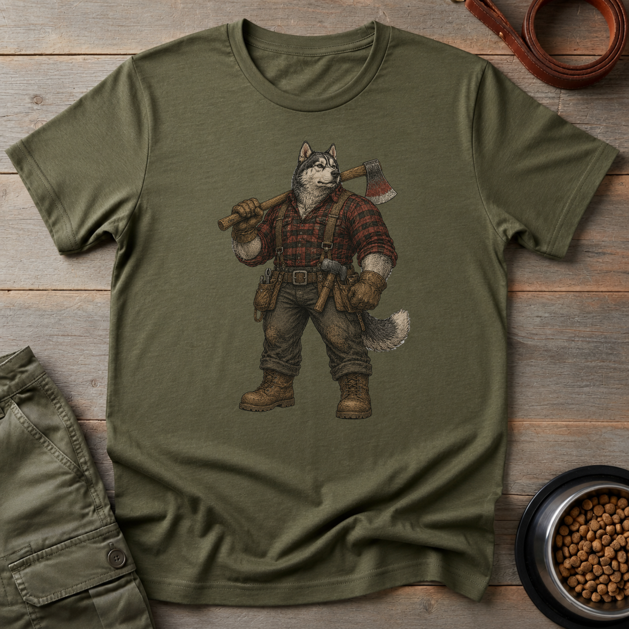 Husky Dressed As A Worker Tee