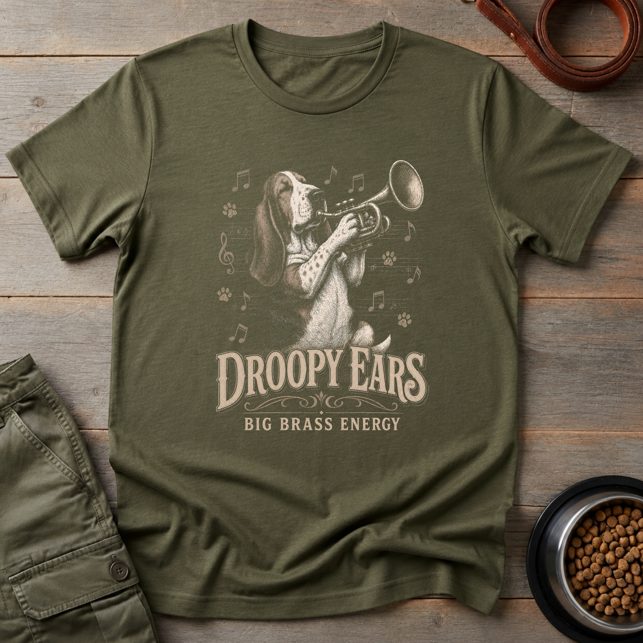 Basset Hound Droopy Ears Big Brass Energy Tee