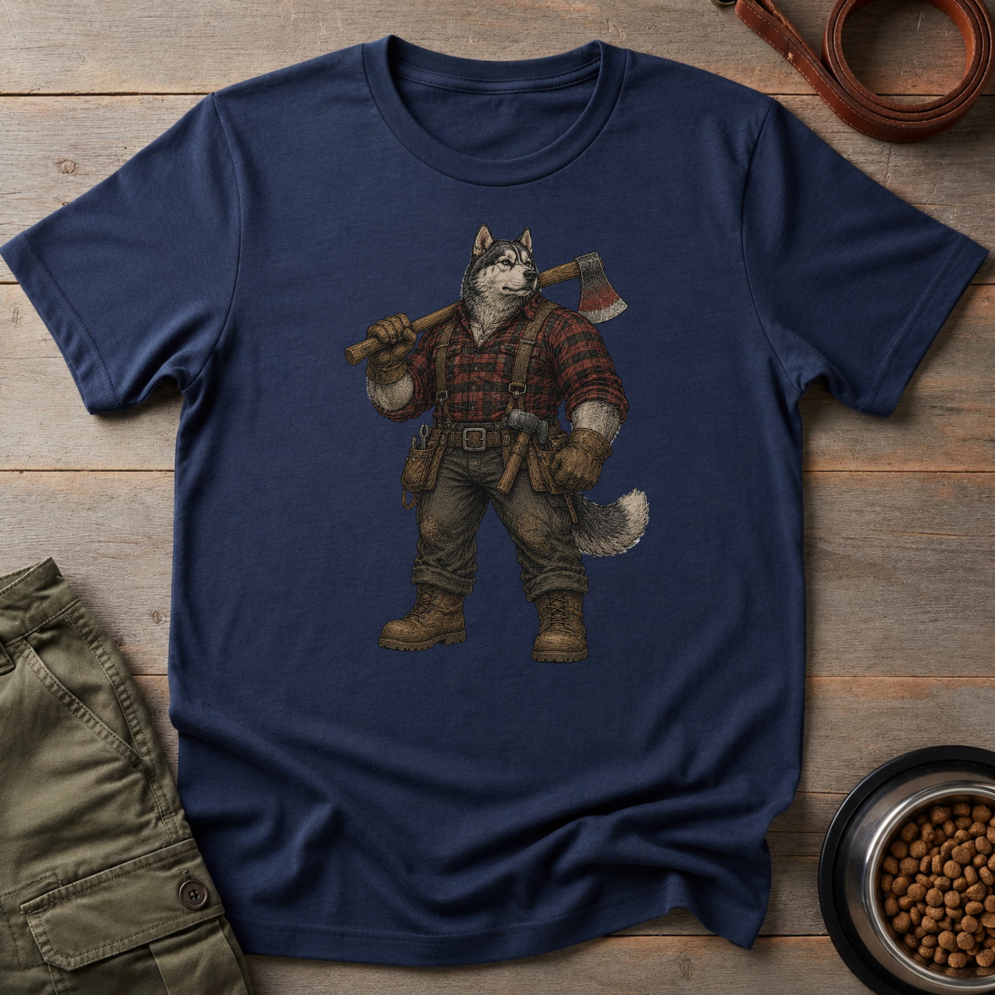 Husky Dressed As A Worker Tee