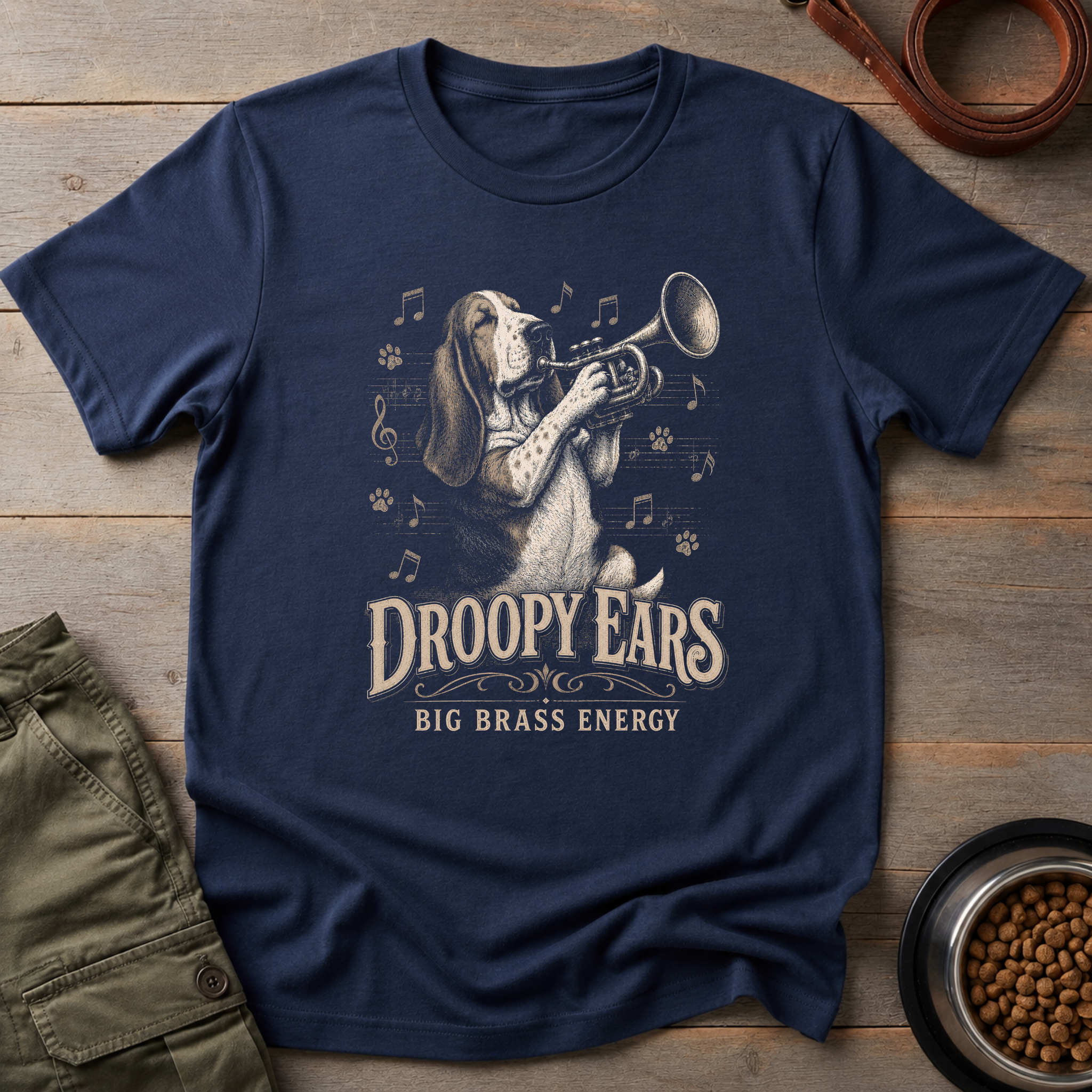 Basset Hound Droopy Ears Big Brass Energy Tee
