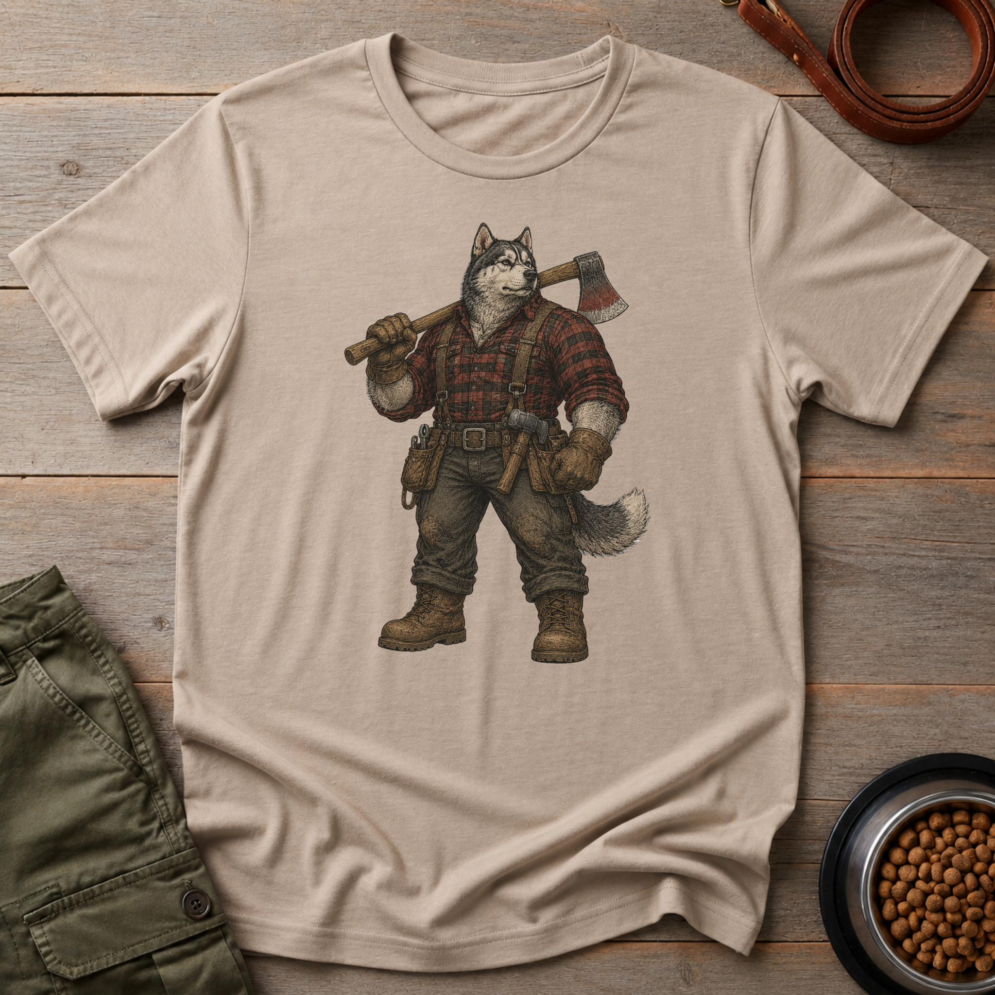 Husky Dressed As A Worker Tee