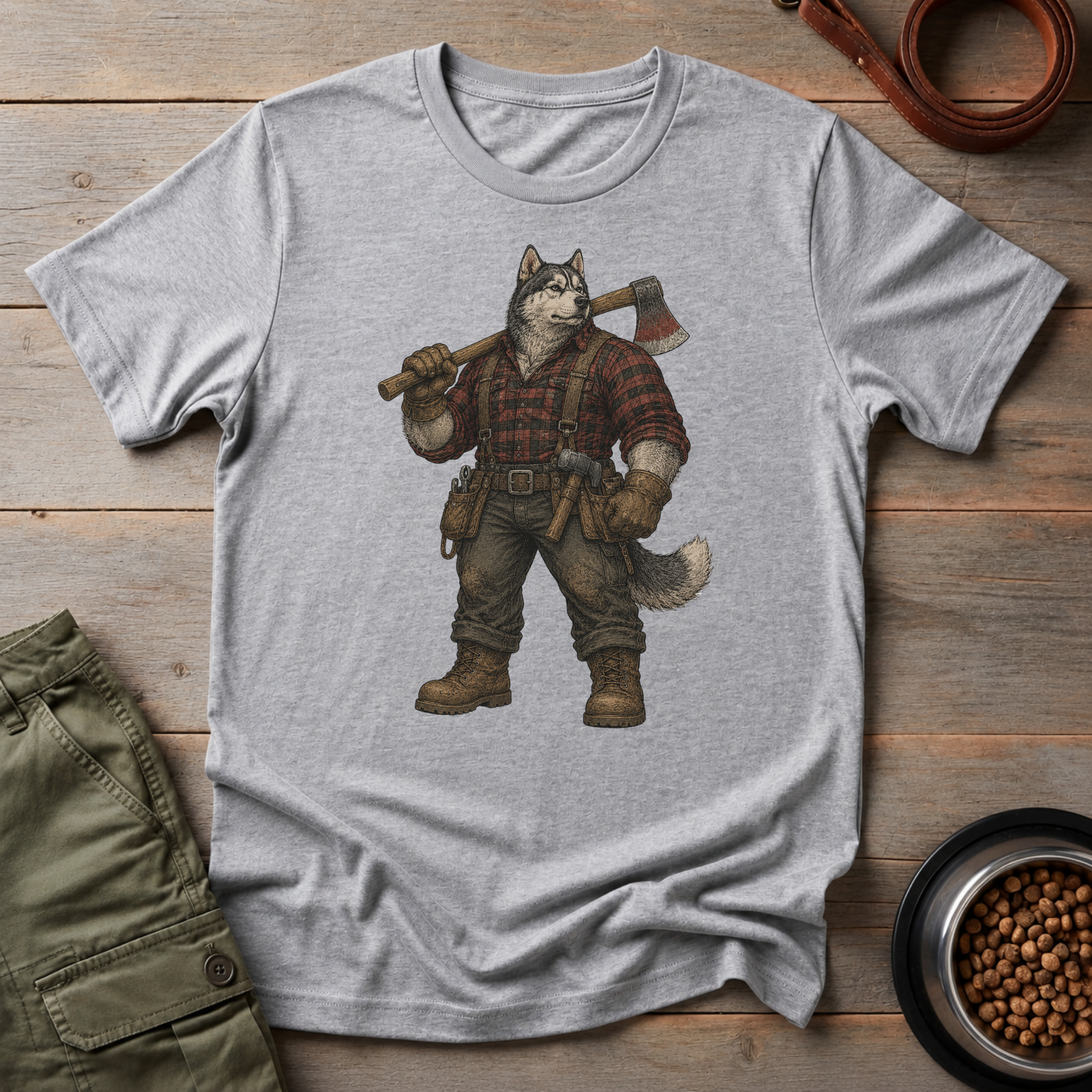Husky Dressed As A Worker Tee