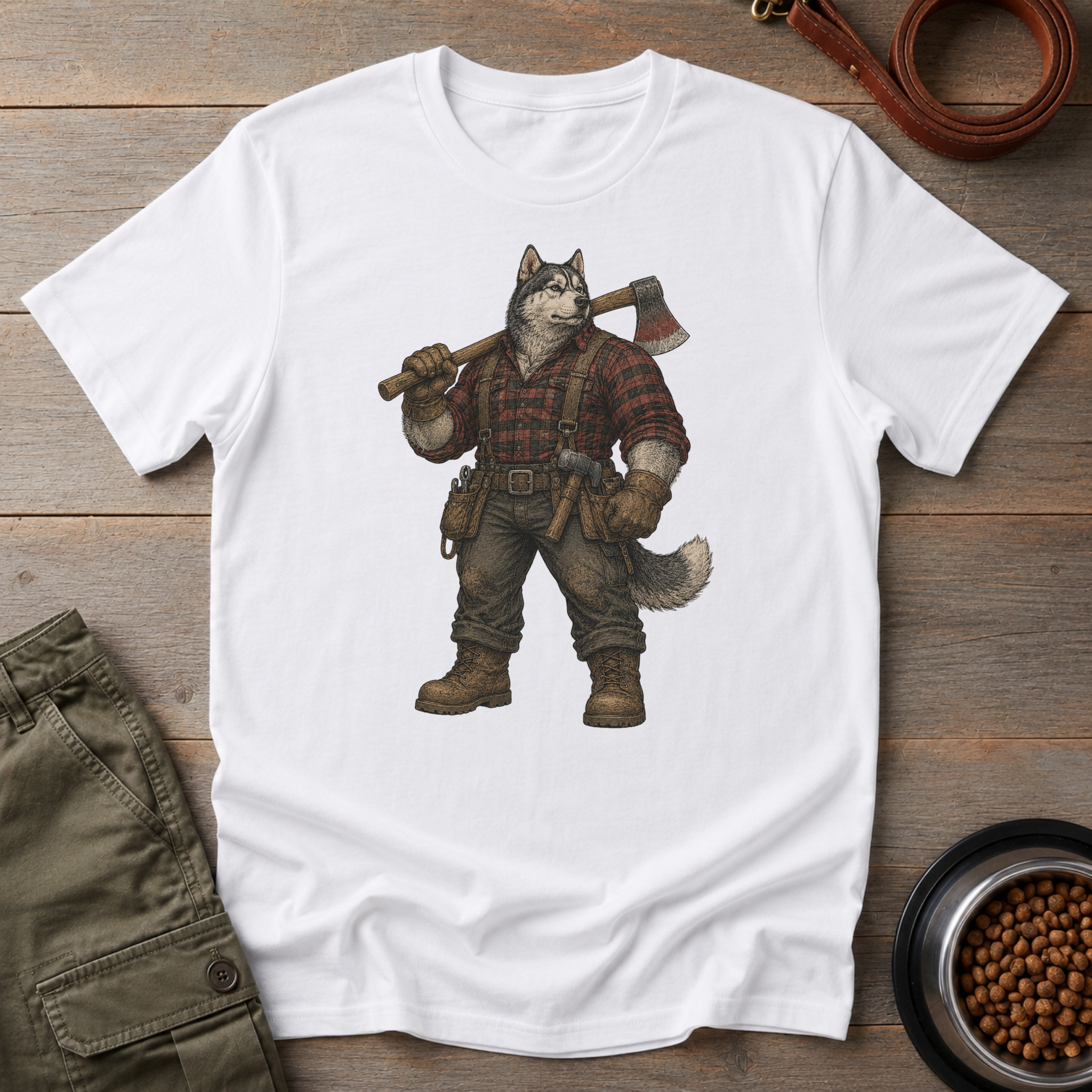 Husky Dressed As A Worker Tee